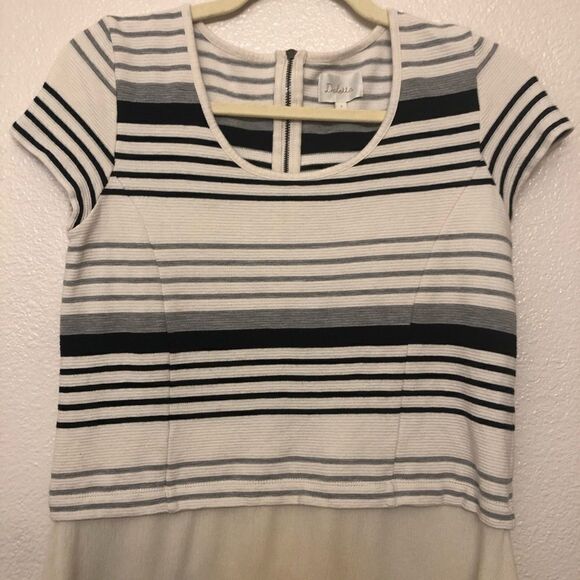 Anthropologie Deletta Tunic black and white striped Top hi low crew neck tunic S - Picture 8 of 13